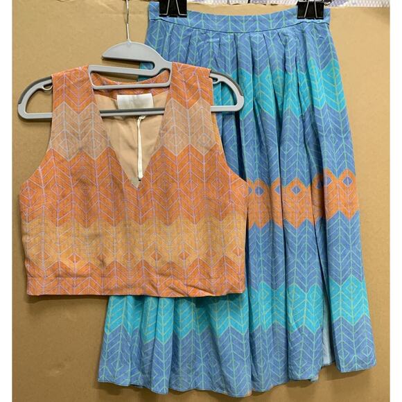 MORGAN CARPER Anthropologie Blue Multi 100% Silk Pleated SERI Midi Skirt SMALL - Picture 13 of 15